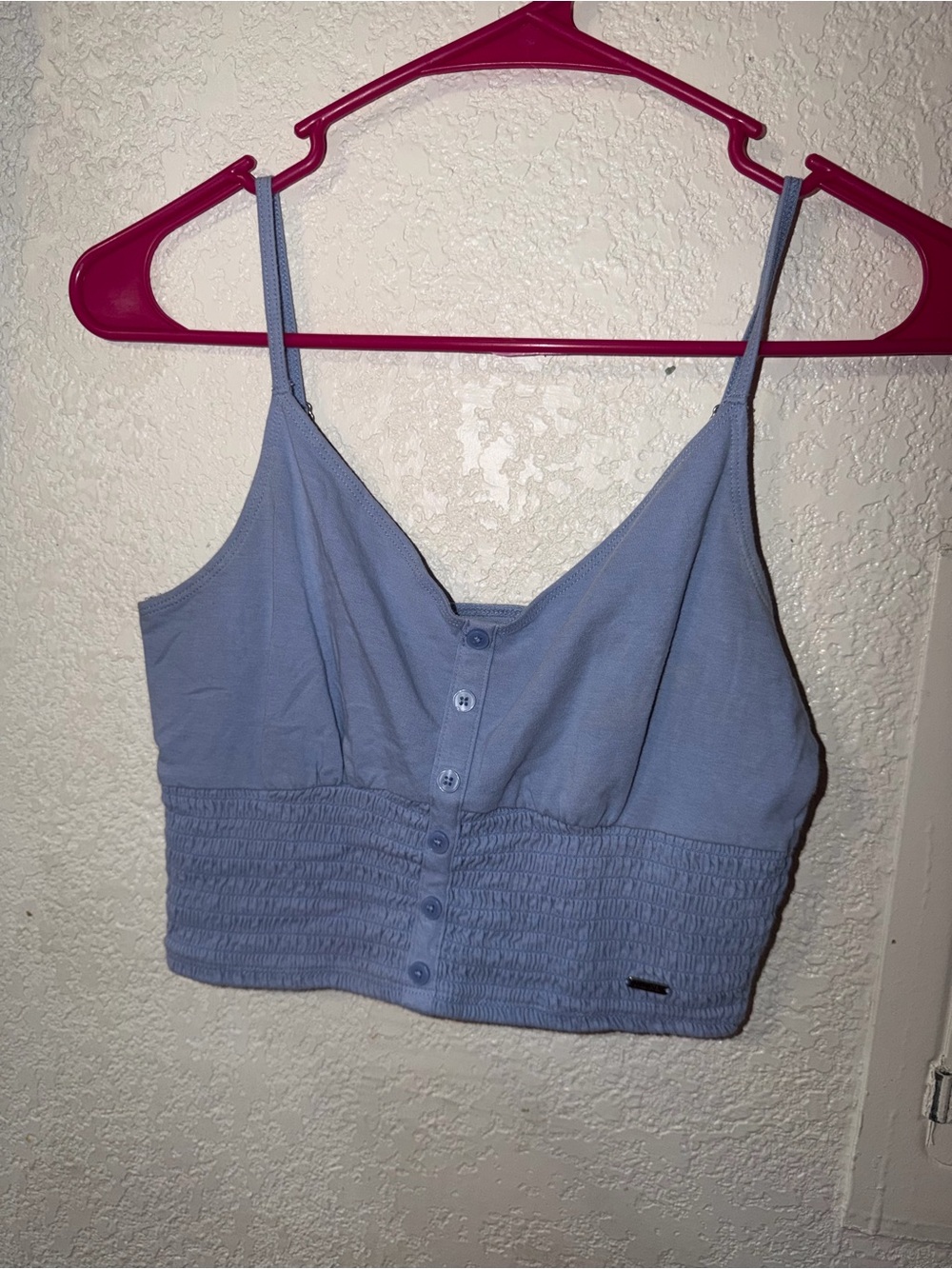 Hollister Light Blue Smocked Button-Front Crop Tank